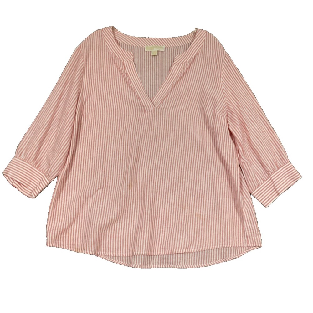 Michael Kors Pink Striped Long Sleeves Casual Button Down Blouse Size XL